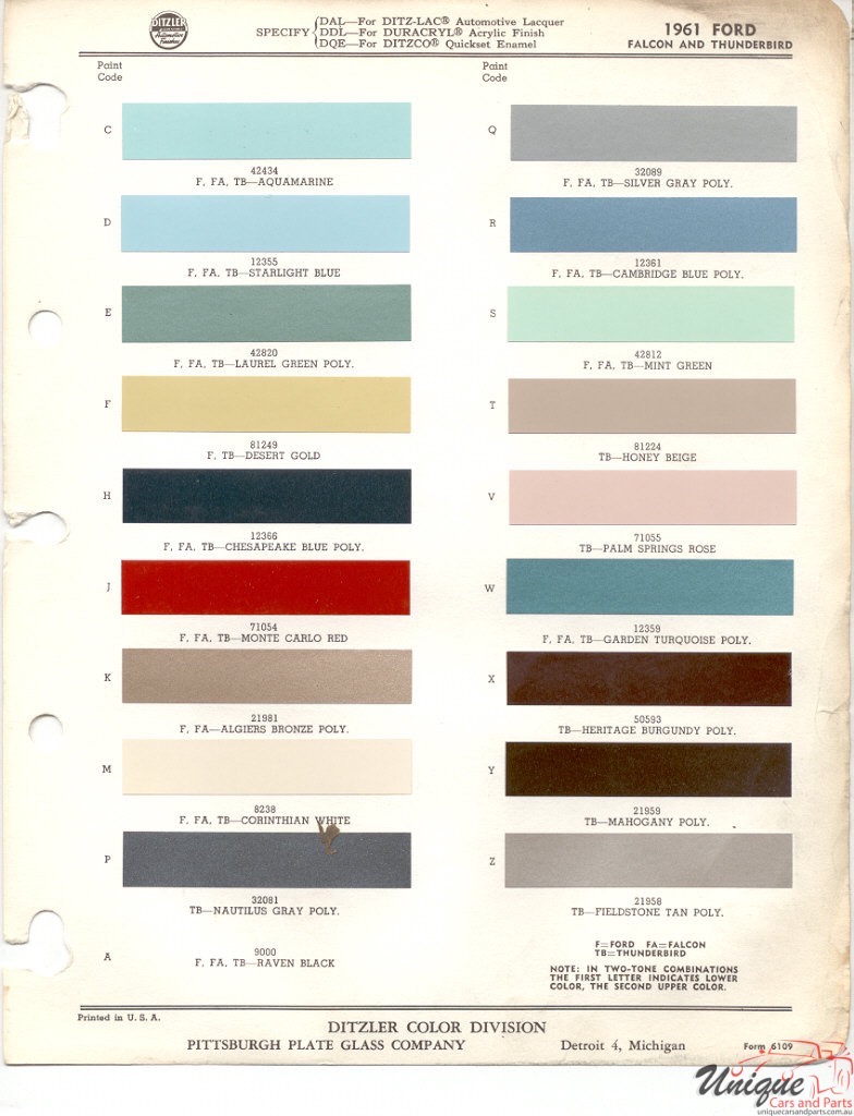 1961 Ford Paint Charts PPG